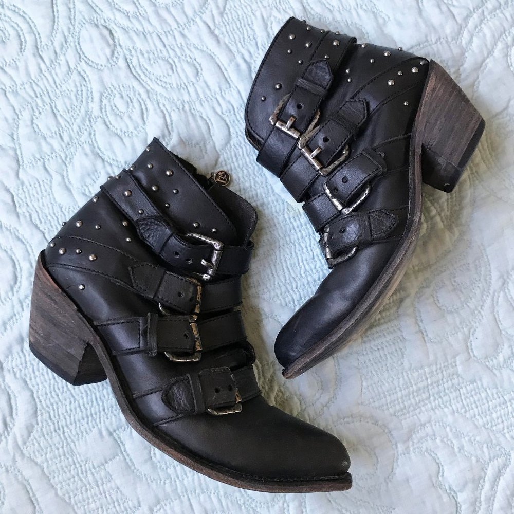 Liberty Black Studded Leather Cowboy Ankle Boots